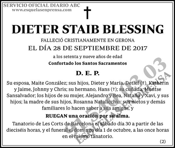 Dieter Staib Blessing